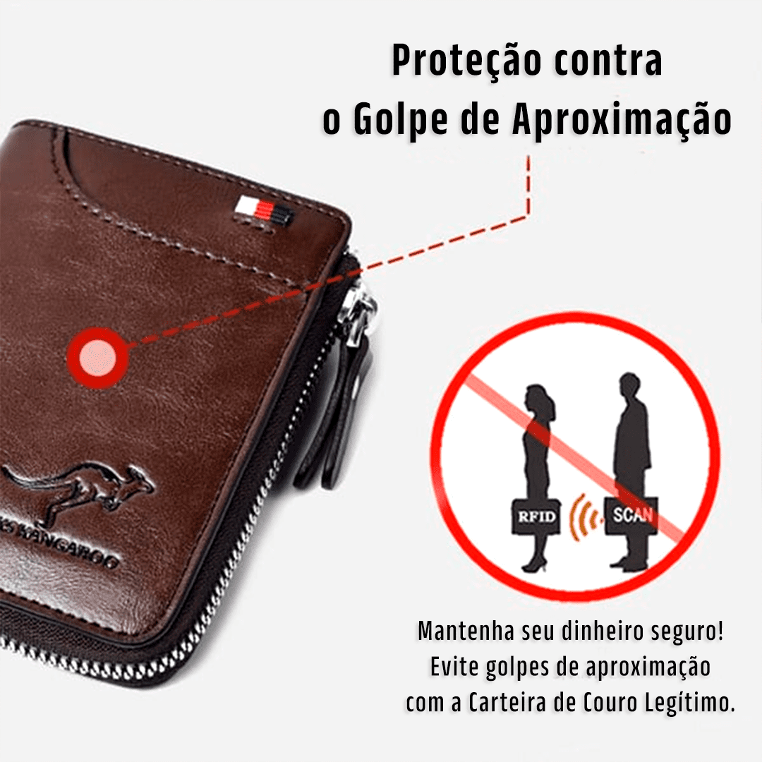 Carteira de Couro Legítimo [PROTEÇÃO CONTRA APROXIMAÇÃO]
